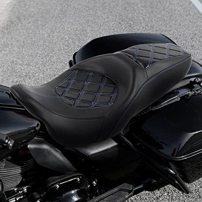 C.C. RIDER Powersports Seats - Driver Passenger Seat Backrest Pad Rider Cushion fit for Harley Davidson Touring Road King Street Glide Electra Glide Road Glide 2009-2023 - color: Seat Black Blue