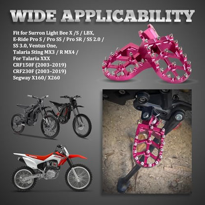 XINGWU Dirt Bike Foot Pegs for Surron Light Bee X/S E-Ride Pro SS/SR/S Talaria MX3 MX4 Segway X160/X260 CRF150F 230F 250F Electric Dirt Bike Foot Peg Rests (Pink) - color: Pink