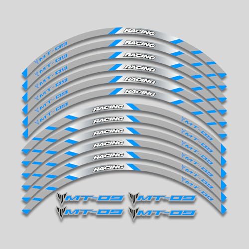 For Yamaha MT09 MT-09 Motorcycles Accessories Thick Edge Outer Front and Rear Rim Wheel Reflective Decal Sticker Magnet Strip Tape (B Blue,12) - color: B Blue