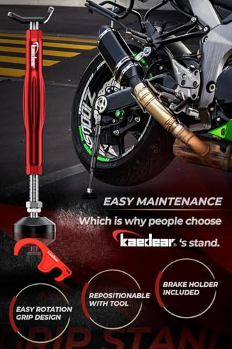 KAEDEAR Motorcycle Maintenance Stand with Brake Holder, Aluminum, Easy Wheel Rotation, Easy Turn, Ergonomic, For Chain Cleaning, Lubrication and Service, Grip Stand KDR-ST1 (Red) - color: Red