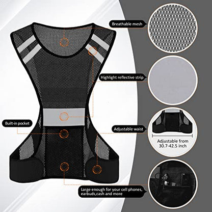TCCFCCT Reflective Running Vest, High Visibility Running Gear with Large Pocket - color: 3 Pack Mesh Black