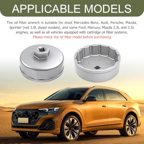 Heavy Duty 74mm 14 Flutes Oil Filter Wrench, 3/8" Square Drive Oil Filter Removel Tools, Oil Housing Cap Socket Remover Compatible with Most Cars Oil Filter Tool