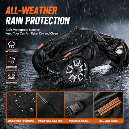 3 Wheel Motorcycle Cover for Can-Am Spyder RT Limited 2016-2026, 420D Reverse Trike Cover Water Resistant All Weather Outdoor with Lock Holes & Windproof Straps