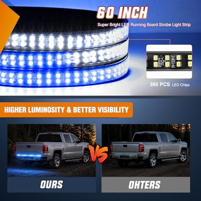 Nilight 60 Inch Truck Tailgate Strobe Light Strip Tail Emergency Bar Rear Window Warning Lamp Ultra-Bright Double Row 360 LED for Pickup Trailers Construction Vehicles Car SUV, Blue White - color: 60" Tailgte Strobe Blue White