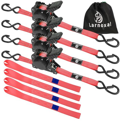 Retractable Ratchet Straps 4 Pack - 1,500 Lbs Break Strength 1 in x 10 Ft Heavy Duty Retractable Ratchet Tie Down Straps with S Hooks Set for Truck, Cargo Van, Trailer, Motorcycle (Red) - color: Red