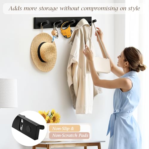 Coat Rack Wall Mount, Wooden Coat Hanger with 5 Hooks, Heavy Duty, Black, 1 Pcs - color: Black