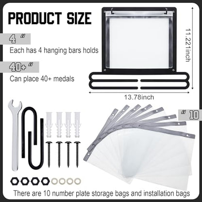 Moxweyeni Race Medal and Bib Display Medal Hanger Running Bib Holder Wall Mounted Hanging Rack Stands Gifts for Runners - color: Black, size: 13.78 x 11.22 Inch, style: Classic