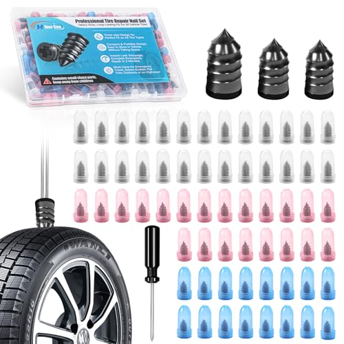 90 PCS Tire Repair Kit, 3 Sizes Tire Repair Screws Rubber Nails with Screwdriver, Fast Self-Service Flat Threaded Tire Plug Kit Puncture Fix Tool for Car, Motorcycle, Truck - color: 90PCS