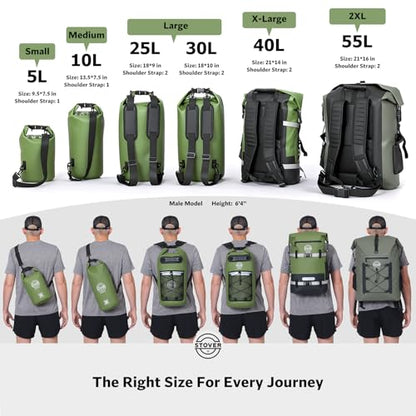 STOVER 5/10/25/30/40/55L Waterproof Dry Bag- Roll-Top Backpack w/Phone Case- Kayaking, Hiking, Camping, Boating- Men/Women - color: 10l Teal, size: 10L