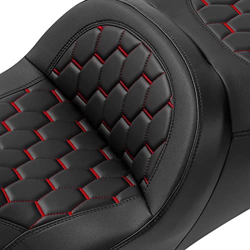 C.C. RIDER Motorcycle 2 Up Rider Driver&Passenger Seat Fit for Harley Touring CVO Road Glide Electra Glide Street Glide Road King 2009-2023 - color: Seat 16#Red Stitching