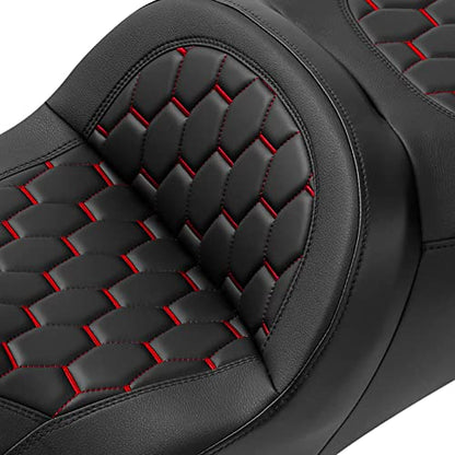 C.C. RIDER Hammock Gel Seat - Fat Diamond Pro 2-Up One-Piece Seat fit for Harley Touring Road King FLHR Street Glide FLHX Road Glide FLTRX 2009-2023 - color: 16# Gel Red