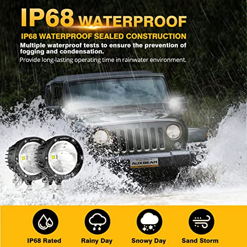 Auxbeam C4 Series Spot Beam Round LED Off-Road Light Pods 4-Inch 72W | Long distance spot lights, 4x4 automotive offroad lighting, Hood hinge bumper a-pillar mount, Auxiliary ditch light bars - color: C4 Series White LED Pods