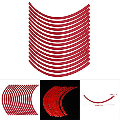 Reflective Wheel Rim Strips, 16 Pieces Red Car Motorcycle Rim Tape, 17-19 Inch Universal Adhesive Safety Decals for Night Visibility, Pre-Curved Stickers for Wheels