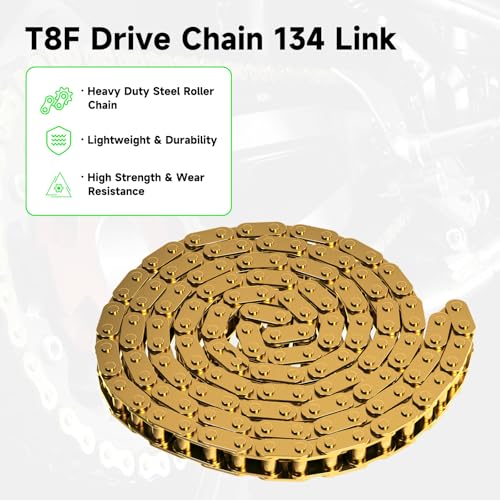 T8F Drive Chain 134 Link Chain Breaker Compatible with 2 Stroke Engine SYX Moto 50cc Dirt Bike Mototec SSR X-pro Coolster 47cc 49cc Pocket Rocket Pit Bike Mini ATV Quad Go Kart Parts (Gold) - color: Gold