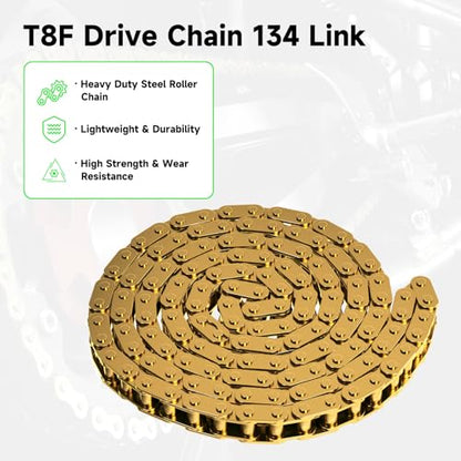 T8F Drive Chain 134 Link Chain Breaker Compatible with 2 Stroke Engine SYX Moto 50cc Dirt Bike Mototec SSR X-pro Coolster 47cc 49cc Pocket Rocket Pit Bike Mini ATV Quad Go Kart Parts (Gold) - color: Gold