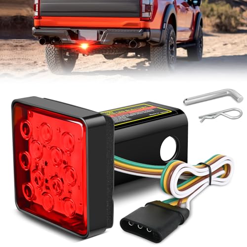 Nilight LED Brake Light Trailer Hitch Cover Square Red Lens Vehicle Tow Hitch Driving Brake Lamp 12 LEDs Brake Tail Lights with 2" Receiver for Towing Truck RV and SUV - color: LED Brake Trailer Light 1PCS