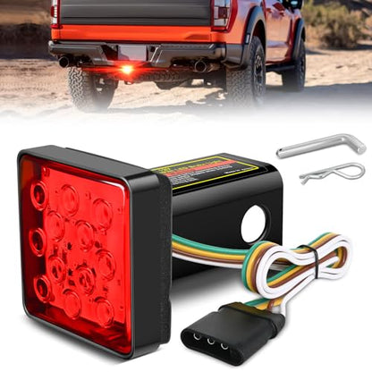 Nilight LED Brake Light Trailer Hitch Cover Square Red Lens Vehicle Tow Hitch Driving Brake Lamp 12 LEDs Brake Tail Lights with 2" Receiver for Towing Truck RV and SUV - color: LED Brake Trailer Light 1PCS
