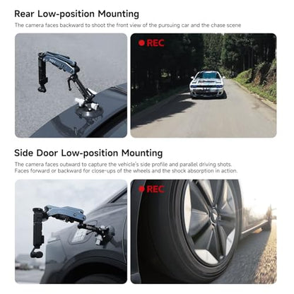 Movmax Blade Arm for DJI Pocket 3, Insta 360, and GoPro Hero 12 Cameras with N2 Arm Technology and Universal Locking Screw - style: Car Suction Cup Kits