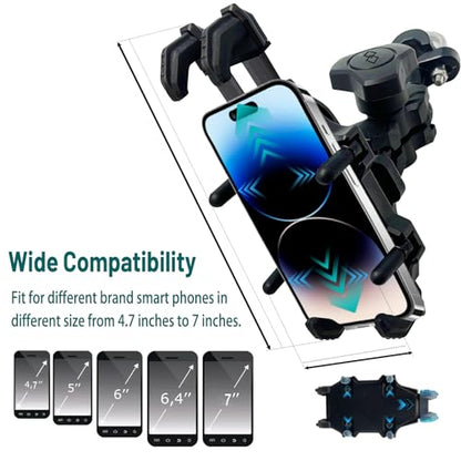 Motorcycle Phone Holder ATV Cell Phone Mount with Vibration Damper,Anti-Shake Sturdy for Bicycle Handlebar Phone Holder 4 Wheeler Dirt Bike Scooter Quad Fit 4.7"-7.1" Smart Phones 360° Rotation