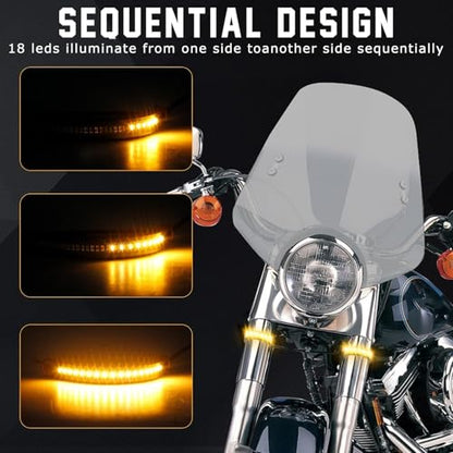 Motorcycle Turn Signals Strip, Flexible Universal 12V Led Blinkers Compatible with Harley Cafe Racer Dual Sport Dirt Bike - color: Front Amber/White