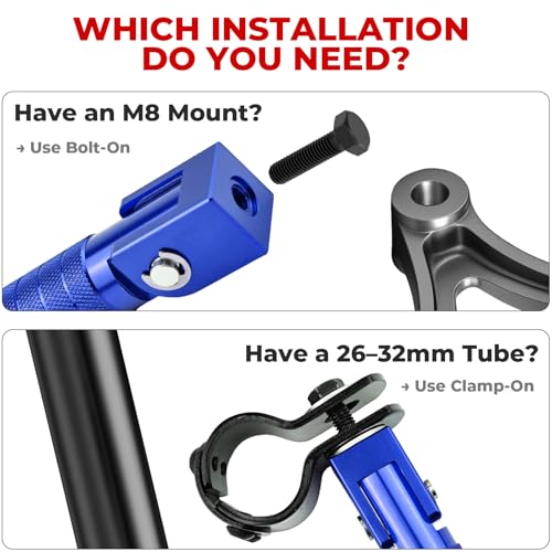 2-in-1 Clamp-On & Bolt-On Foldable Foot Pegs, Motorcycle Foot Pegs with Removable Pipe Clamps, M8 Mount or 26–32mm Tube Fit, for E-Bike, Mini Bike & Custom Builds （1 Pair, Anodized Blue) - color: Anodized Blue