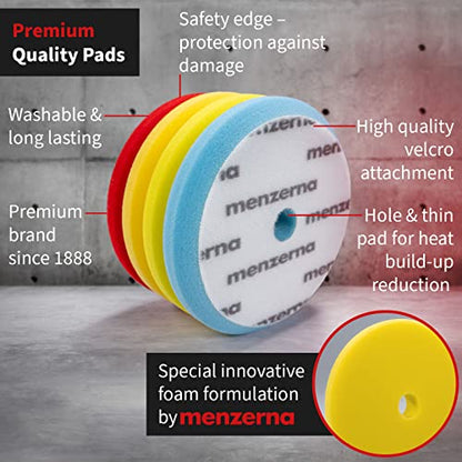 MENZERNA 4 Pcs 6 Inch Premium Polishing Pad Kit I Scratch Repair, Fine Polishing, Shine & Sealing I Body Repair Buffing & Polishing Pads with Safety Edge & Velcro Attachment I Washable & Long Lasting