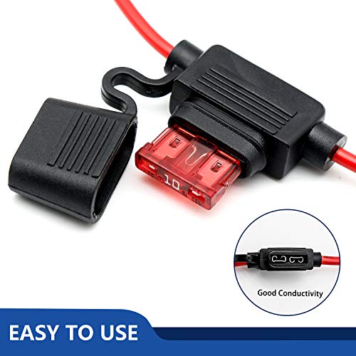 10 Pack 16 AWG Inline Fuse Holder - 12 Volts Fuse Holder for 10A Blade Fuse - size: 16 AWG