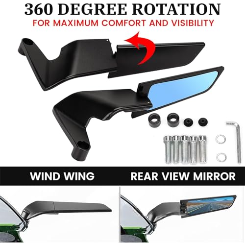 XINGWU Motorcycle Rearview Mirror Adjustable Rotating Stealth Wind Wing Side Mirror CNC Upgrade for 1290 Super Duke R Evo ABS Z650 Z900 Z1000 V4 S1000 Street Bike - size: CNC Upgraded T7075