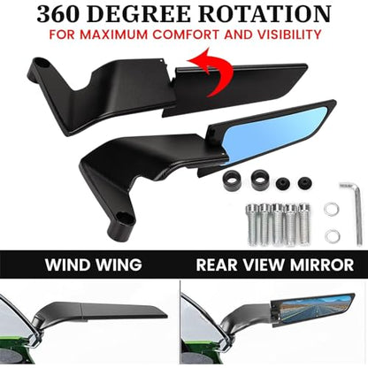 XINGWU Motorcycle Rearview Mirror Adjustable Rotating Stealth Wind Wing Side Mirror CNC Upgrade for 1290 Super Duke R Evo ABS Z650 Z900 Z1000 V4 S1000 Street Bike - size: CNC Upgraded T7075