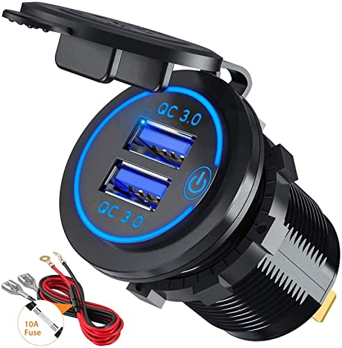 GemCoo 12V USB Outlet 36W QC 3.0 Charger Socket with Power Switch, 12V/24V Charger Socket Fast Charge for Car RV Boat Marine Truck Golf Motorcycle - color: QC3.0 With Switch
