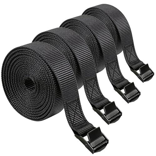 Lashing Straps with Buckles, 4Pack, 1 Inch × 6.7 Feet, Cargo Tie-Down Strap for Storage, Adjustable Cam Buckle Straps for Luggage Trucks,Trailer,Motorcycle (4, Black, 1"*6.7') - color: black, size: 4 Pack--1"*6.7'