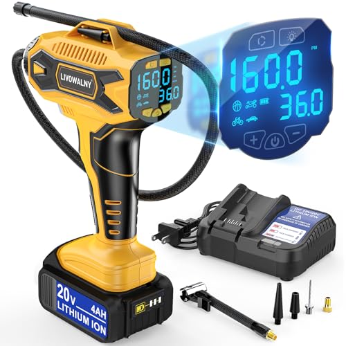 160PSI Cordless Tire Inflator Air Compressor Compatible With Dewalt 20V Battery: LIVOWALNY Portable Handheld Air Pump with Digital Pressure Gauge for Cars Motorcycles Bikes Sport Balls Auto - size: Battery included Compatible With DeWalt Battery
