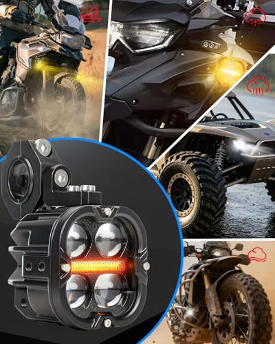 BraveWAY 3 Inch Motorcycle Driving Lights 120W LED Fog Lights with DRL 4 Strobe Modes Amber & White Beams LED Auxiliary Spotlights with Mount Brackets Wire Harness for Motorcycle ATV Night Riding UTV - size: 3INCH-4-H