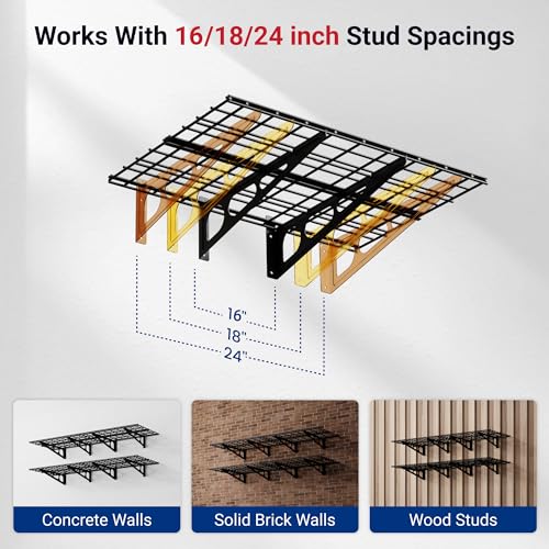 FLEXIMOUNTS 2-Pack 2x6ft Garage Shelving 24-inch-by-72-inch Heavy Duty Wall Mounted Shelves Garage Storage Rack Floating Shelves, 1400lbs Load Capacity, Black, Classic Series - color: Black, size: 2 pack-2x6 ft