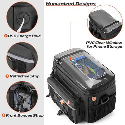 HODRANT Waterproof Motorcycle Handlebar Bag, Dirtbike Handlebar Bag for Cruiser Softail Dyna Sportsters, Bicycle Tool Storage Pouch with PVC Clear Window & USB Charge Hole, Bag Only
