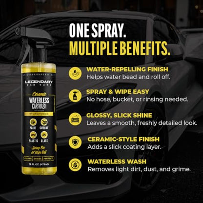 Legendary Ceramic Waterless Car Wash 16oz - High Gloss SiO2 Infused Detailing Spray - Hydrophobic Rinseless Car Wash & Exterior Spray Detailer
