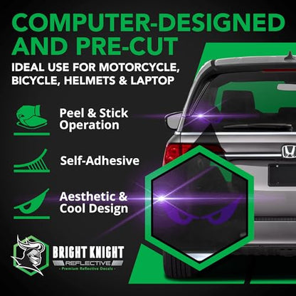 Bright Knight Decals Reflective Evil Eye Stickers, 6" x 3" Purple Evil Eye Motorcycle Decals & Graphics for Bike & Motorcycle Helmet Stickers, Made in USA, 3 Pairs - color: Purple