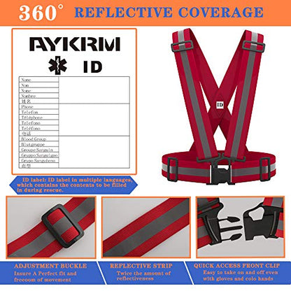 AYKRM 9 color High Visibility Reflective Vest Running Gear High Vis Adjustable Safety Vest - color: Red