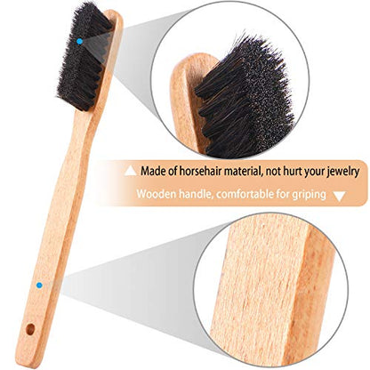 YoungJoy 3 Pcs Horsehair Brush Detailing Set - Cleaning Brushes Silver Care Kit with Cloth (Set A) - color: Set a
