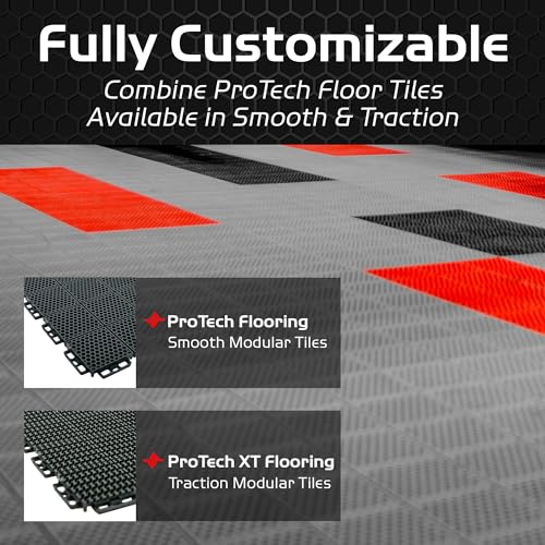 Caliber ProTech XT Garage Flooring, Trailer Flooring, Interlocking Traction Tiles, 9” x 18”, Black, 24-Pack