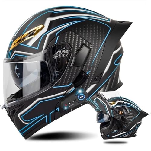 Bluetooth Modular Motorcycle Helmet with Tail DOT/ECE Approved Flip Up Front Helmets Dual Anti-Fog Visors Full Face Helmet Built-in Mp3 Integrated for Adults Men Women 55-64CM (Small, E) - color: E, size: Small
