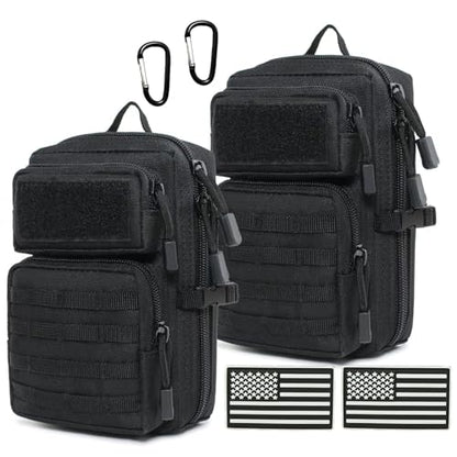 Tactical Molle Utility Pouch, Compact EDC Tool Pouch Bag Tactical Phone Pouches Medical EDC IFAK Pack Mini Waist Pouches - color: Black 2 PCS