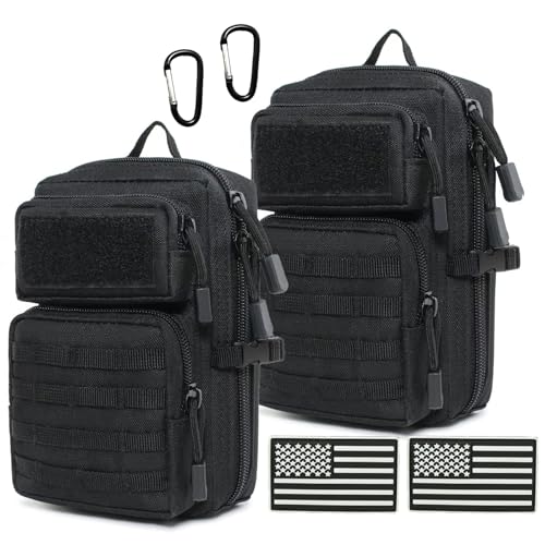 Tactical Molle Utility Pouch, Compact EDC Tool Pouch Bag Tactical Phone Pouches Medical EDC IFAK Pack Mini Waist Pouches - color: Black 2 PCS