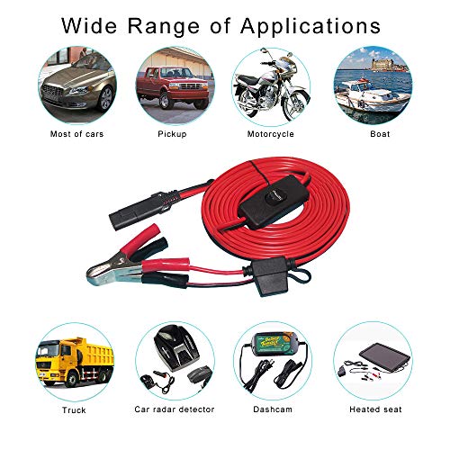 SPARKING 10FT 12V Battery Alligator Clip to SAE 2Pin Quick Disconnect Cable SAE to Battery Clamp-On Cable 15A Fuse (10FT) - size: 10FT