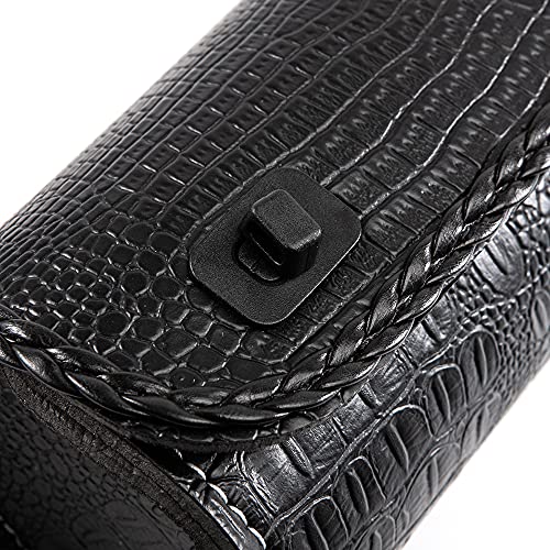 Universal Motorcycle Handlebar Tool Bag - Black PU Crocodile Leather Side Bag With Rivets for Sissy Bar or Rear Carrier - color: Black 2