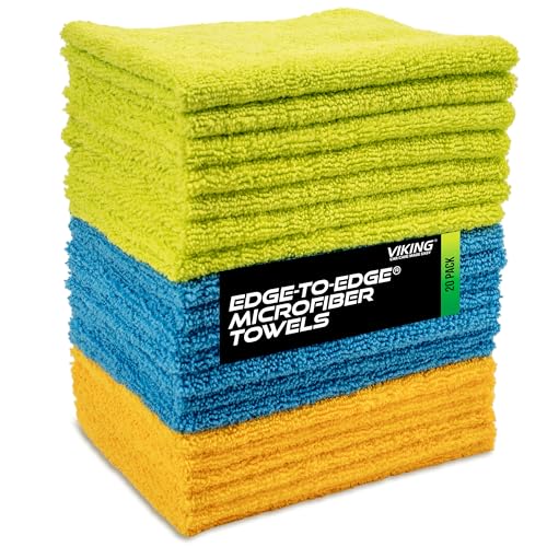 VIKING Microfiber Cloth for Car or Home 20 Pack, Edgeless Towel for Interior and Exterior Car Detailing, Multi-Purpose, Reusable Towels, Assorted, 12 Inch x 16 Inch - size: 20 Pack