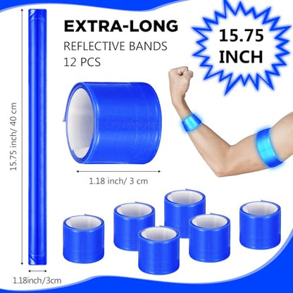 Halloscume Reflective Arm Bands 15.75 in Reflective Snap Bands Slap Bracelets High Visibility Safety Ankle Strips Gift for Night Walking Cycling Running Jogging Hiking - color: Blue