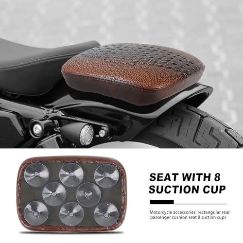 DREAMIZER Motorcycle Rectangular Pillion Passenger Pad Seat Universal Crocodile Style Brown Solo Seat Leather Pillon 8 Cushion Compatible with Harley Cruiser Chopper Custom - style: Crocodil Brown