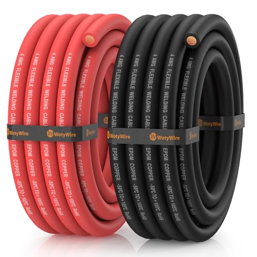 4 Gauge Wire Battery Cable, 4 AWG EPDM Welding Cable with Oxygen-Free Copper, Flexible/High Conductivity for Solar, Automotive, Battery, Inverter, RV, Marine (15 ft Red + 15 ft Black) - color: 4awg, size: 15ft