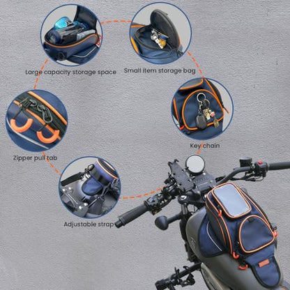 reygeak Motorcycle Tank Bag，Waterproof, with super magnetic thickened magnet blue orange 1680D PVC petrol tank bag, large window cell phone bag, suitable for Suzuki Kawasaki Honda Harley Yamaha. - color: Sapphire Blue